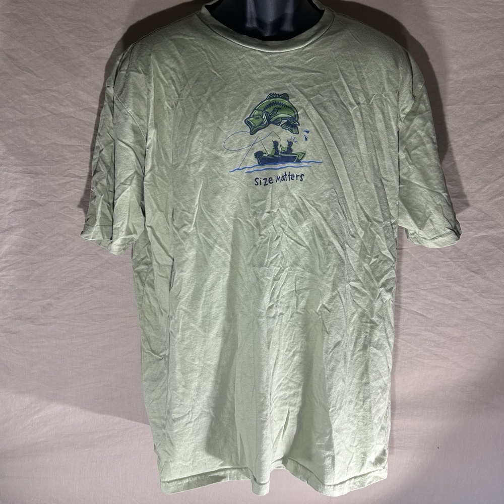 Positivitees Fishing Graphic T-Shirt "Size Matters" Light Green 2XL